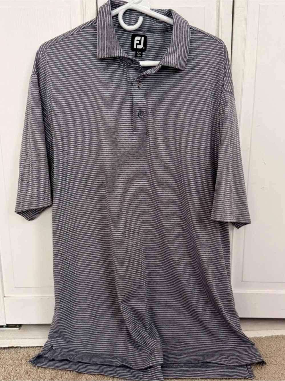 Foot Joy FJ Men's Sz XL Golf Polo Shirt SS Gray With White Stripes